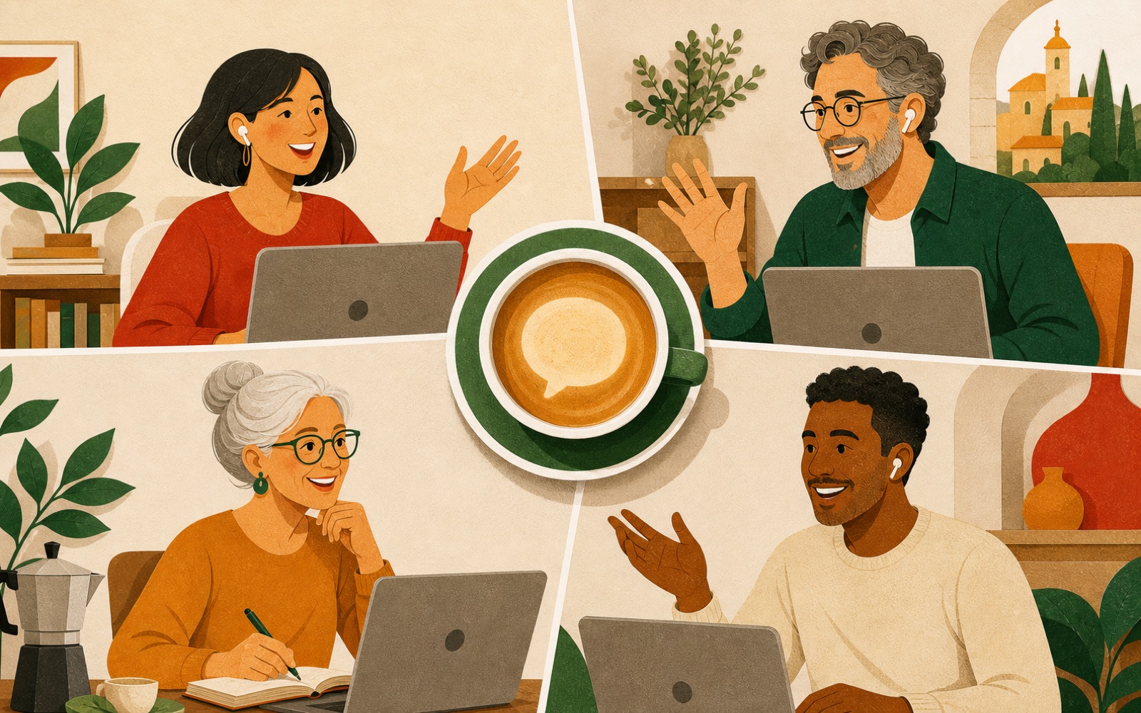 Four adults in an online beginner Italian group program